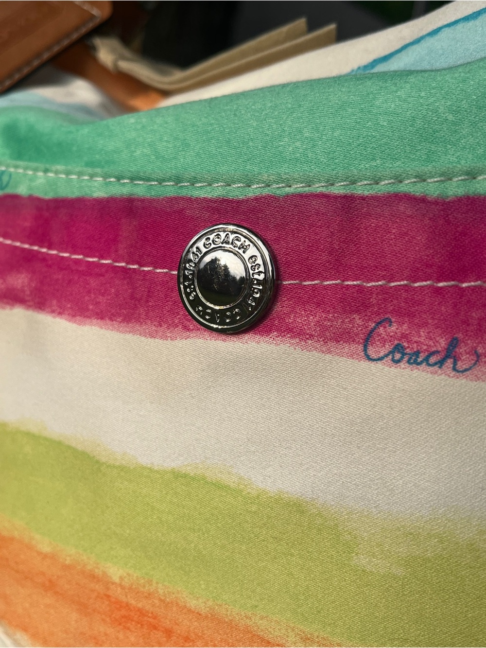 Coach Hamptons Watercolor Canvas Striped Hobo Y2K & Hangtag 10022 NWT - Picture 5 of 9